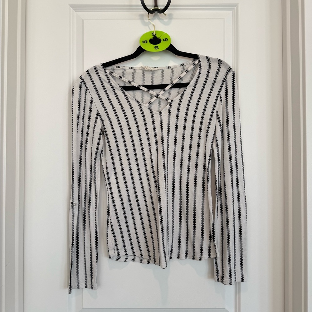 Sweet Wanderer Black and White Striped Long Sleeve Top